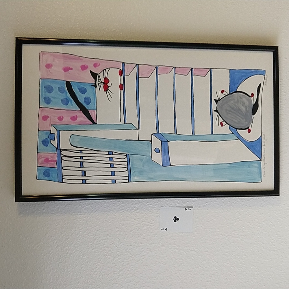 90's Vintage Martha Wahlert Serigraph Large Cat Art Framed Whimsical Large - Picture 2 of 9